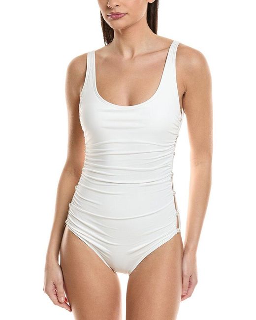 Carmen Marc Valvo White Solid One-Piece