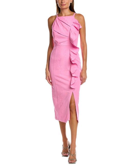 Kay Unger Moire Square Neck Midi Dress in Pink | Lyst Canada