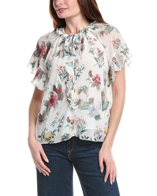 Philosophy Gray Tie Neck Printed Blouse