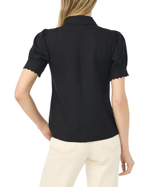 Cece Black Linen-Blend Woven Top