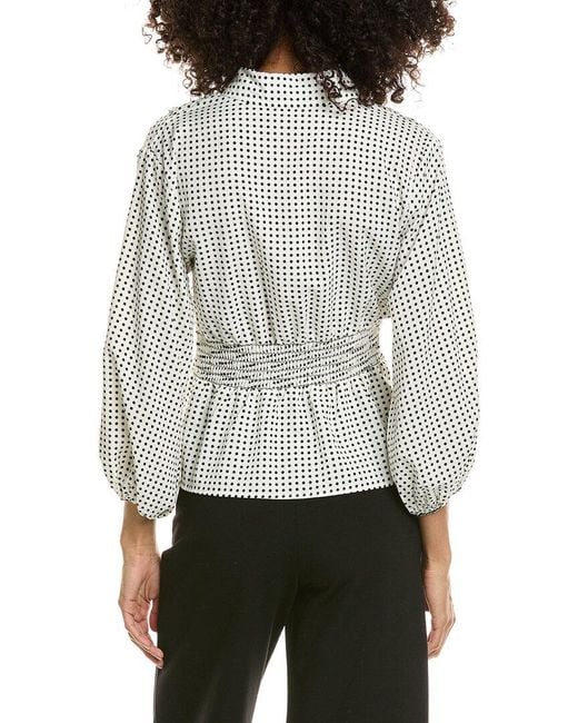 Max Studio Gray 3/4-Sleeve Pleat Front Blouse