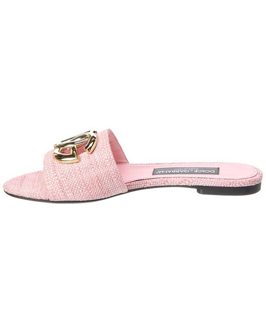 Dolce & Gabbana Pink Dg Logo Raffia Sandal