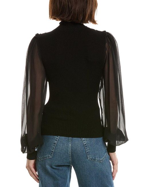 FRAME Black Frame The Sheer Sleeve Wool & Silk Top