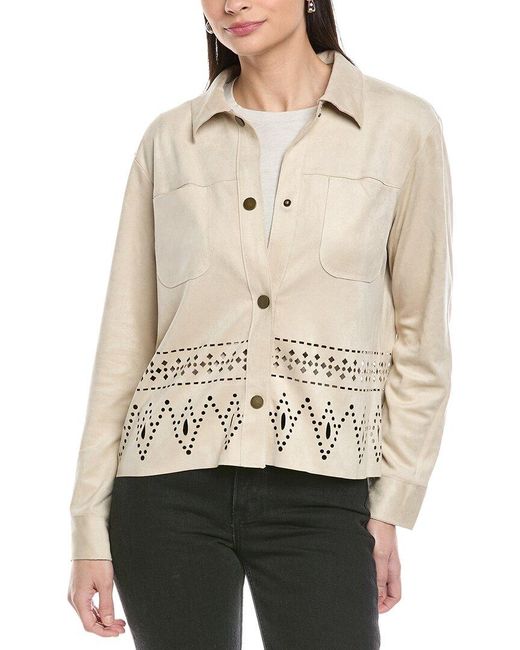 Vince Camuto Natural Collar Eyelet Hem Top
