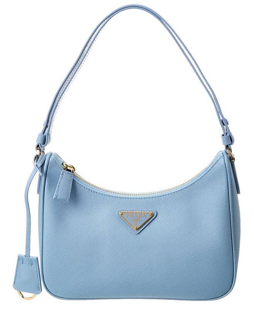 Prada Blue Logo Mini Saffiano Leather Shoulder Bag