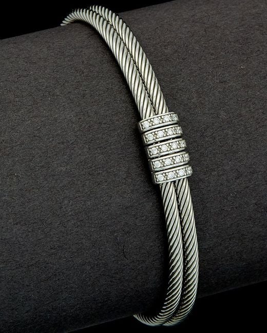 Italian Gold Over Silver Black 18k Over Silver 0.30 Ct. Tw. Diamond Cuff