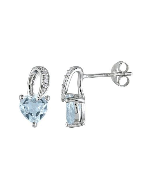 Rina Limor Blue Silver 1.33 Ct. Tw. Diamond & Aquamarine Swirl Earrings