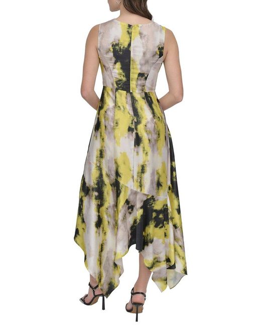 DKNY Green Printed Paneled Midi Dress