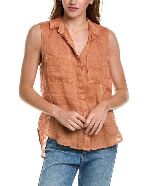 Bella Dahl Orange Sleeveless Hipster Linen Shirt