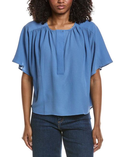 Vince Camuto Blue Shirring-Front Blouse