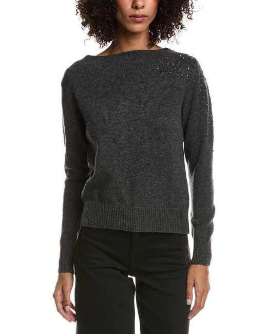 Forte Black Crystal Cluster Off Shoulder Wool & Cashmere-Blend Sweater