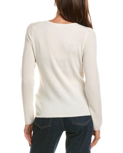 InCashmere White Basic V-Neck 100% Cashmere Sweater
