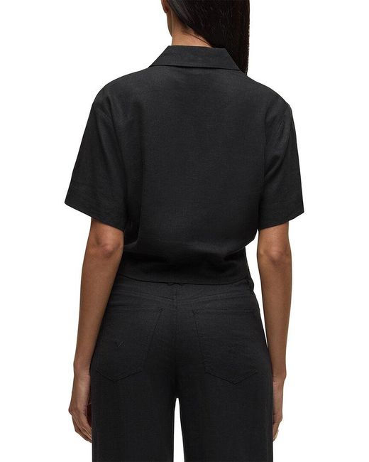 Hudson Black Knotted Button Down Linen-Blend Shirt