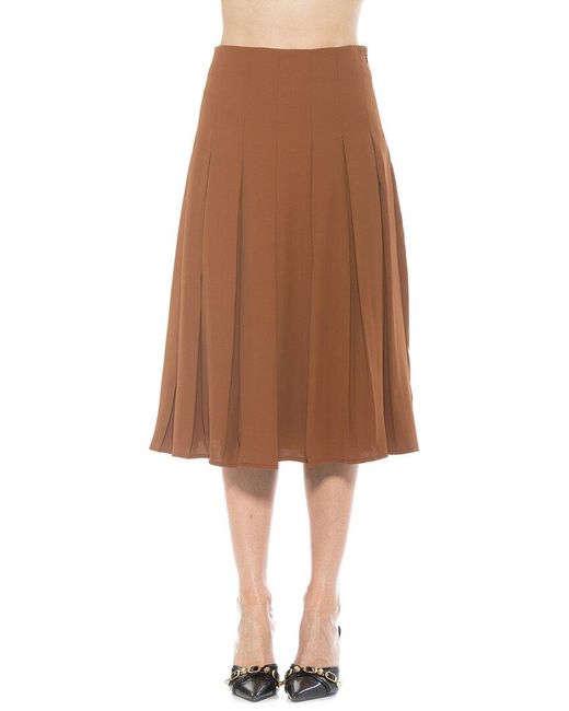 Alexia Admor Brown Shilo Midi-Length Pleated Skirt