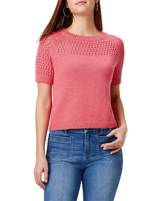 NIC+ZOE Red Nic+zoe Placed Crochet Sweater T-shirt