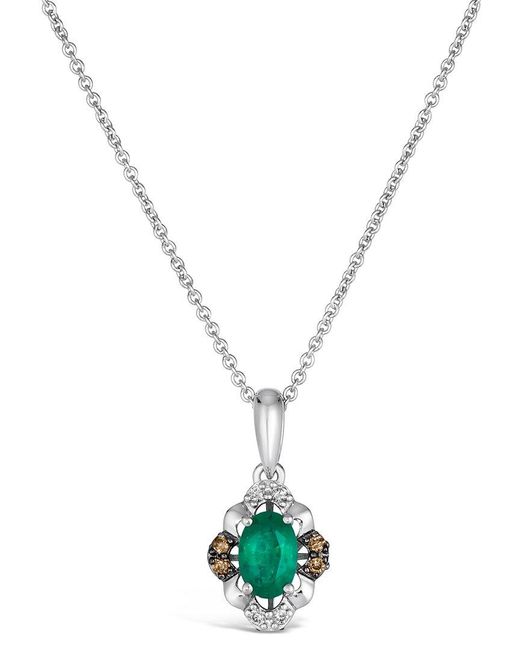 Le Vian Metallic Le Vian 14K 0.31 Ct. Tw. Diamond & Emerald Pendant Necklace