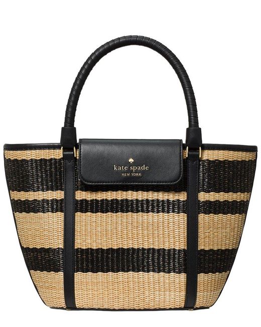 Kate Spade Black Cruise Medium Straw & Leather Tote