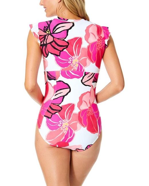 Anne Cole Pink Flutter Zip Front Sunsuit