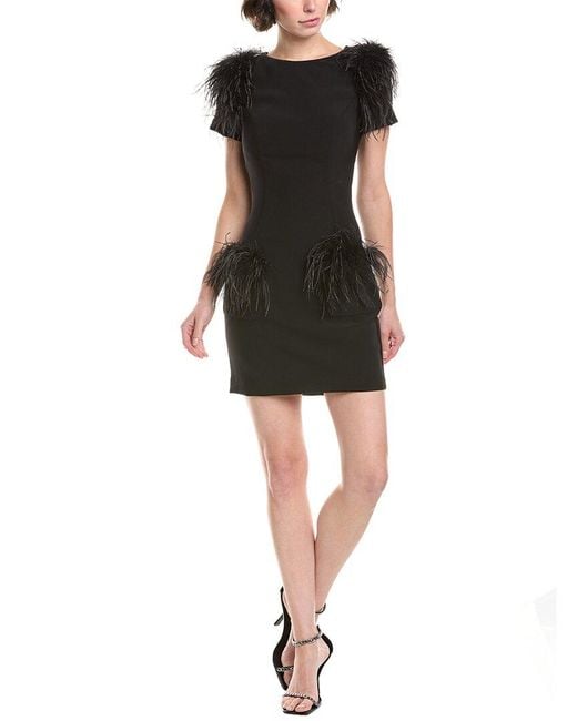 Jovani Black Feather-Trim Cocktail Dress