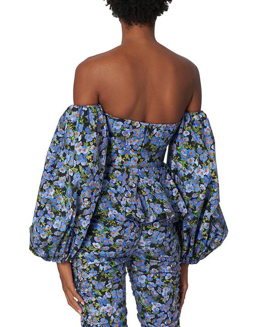 Carolina Herrera Blue Off Shoulder Balloon Sleeve