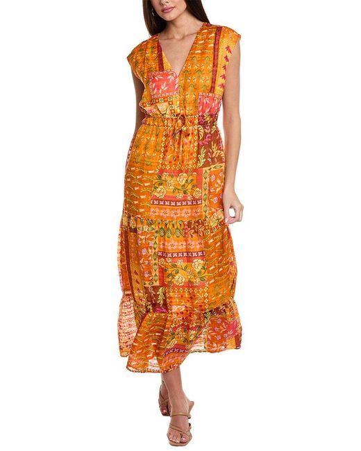 Marie Oliver Orange Indy Linen-Blend Maxi Dress