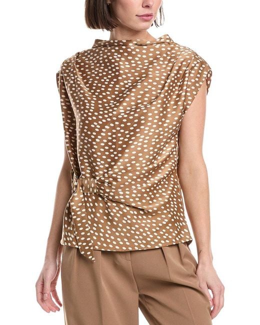 Kenneth Cole Brown Belted Drape Neck Top