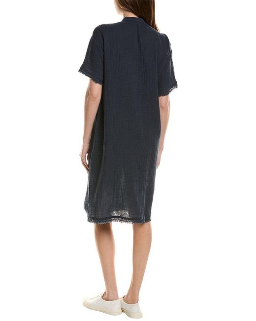 Eileen Fisher Blue Petite Mandarin Collar Shirtdress