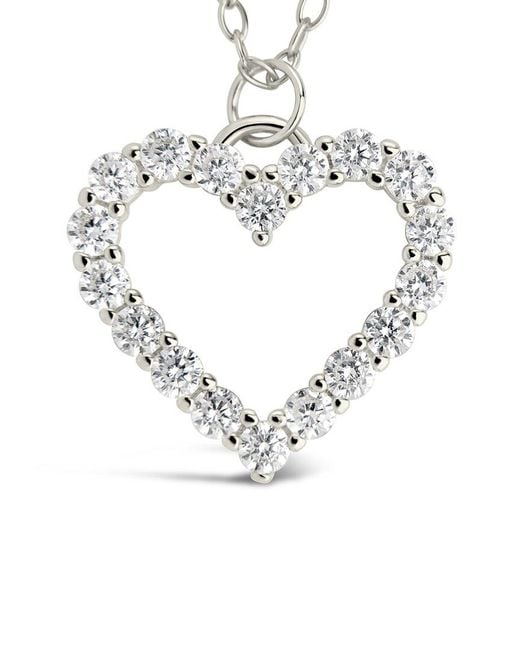 Sterling Forever Metallic Silver Cz Outline Heart Pendant Necklace