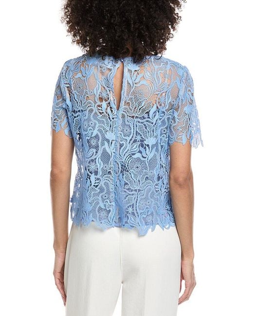 Oscar de la Renta Blue Bellflower Silk-Lined Top