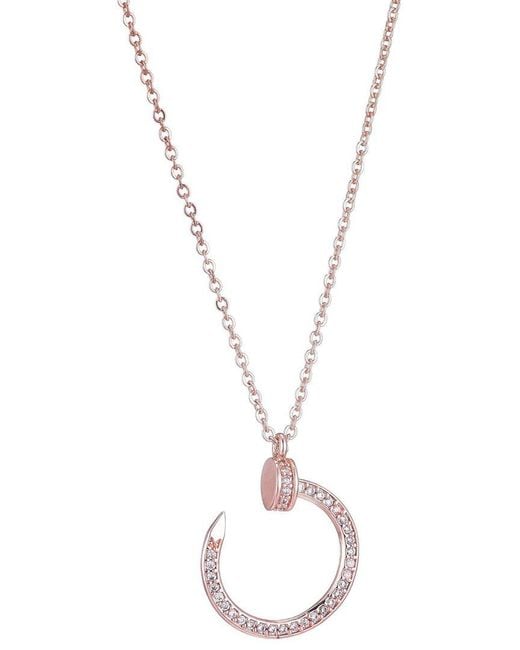 Adornia Metallic 14K Rose Plated Cz Curved Nail Necklace