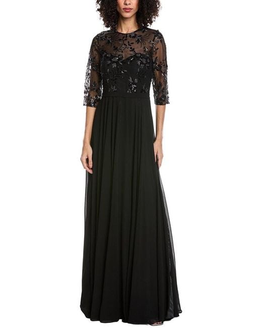 Rene Ruiz Black Illusion Sleeve Gown