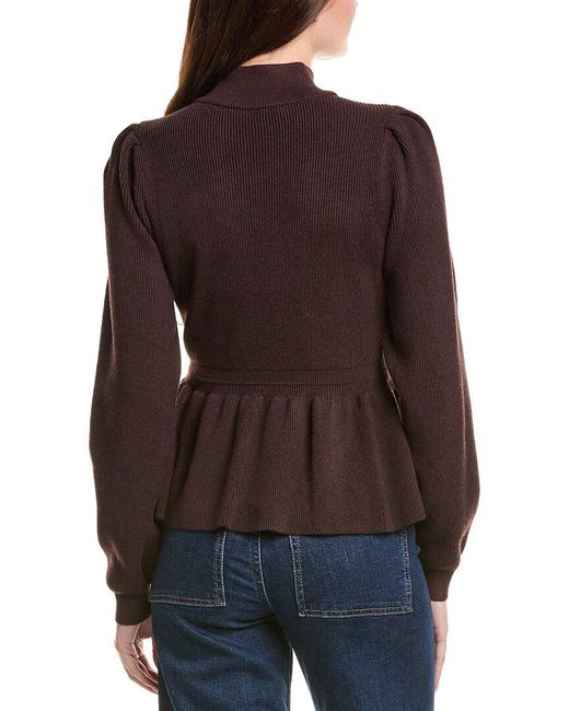 English Factory Brown Peplum Waist Wool-Blend Top