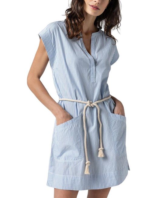 Lilla P Blue Striped Split Neck Dress