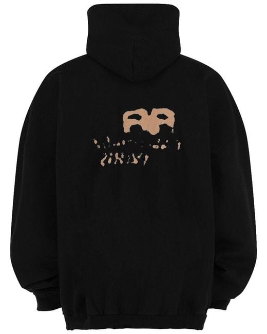 Balenciaga Black Hand Drawn Bb Icon Cotton Hoodie for men