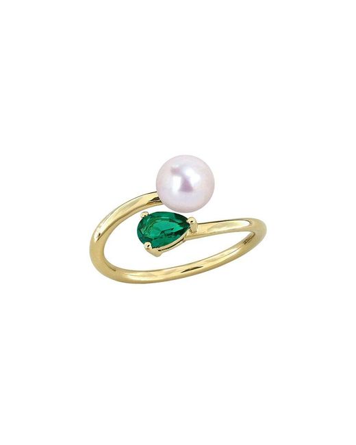 Rina Limor Blue Plated 0.40 Ct. Tw. Lab-Grown Gemstone & 6-6.5Mm Pearl Ring