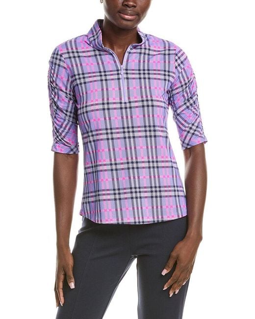 IBKUL Purple Ruched Elbow Sleeve Top