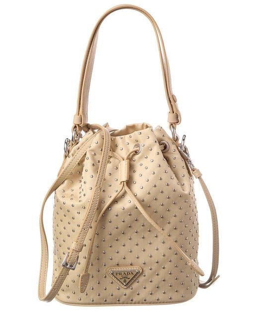 Prada Natural Vela & Leather Bucket Bag