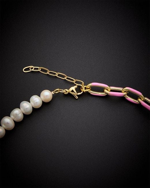 Juvell Black 18k Plated Pearl Enamel Link Necklace