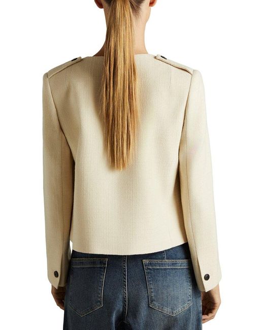 Reiss Blue Blane Wool Cropped Jacket