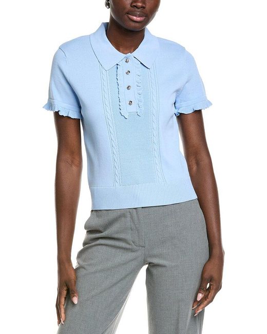 English Factory Blue Ruffle Placket Knitted Top