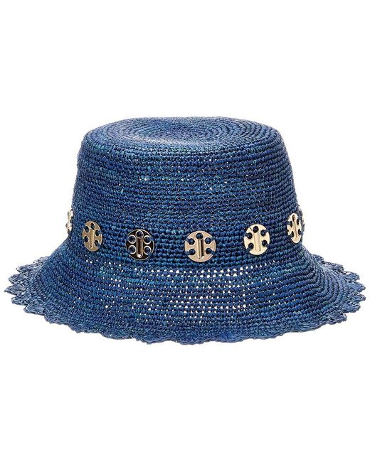 Bruno Magli Blue Crochet Bucket Hat