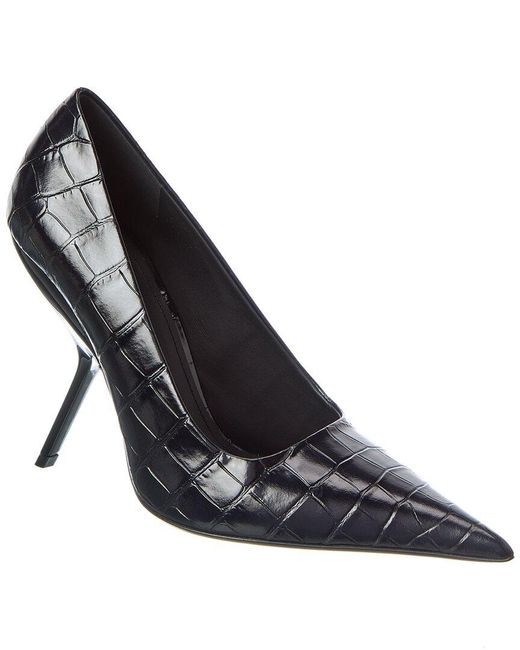 Ferragamo Blue Eva X5 Croc-Embossed Leather Pump
