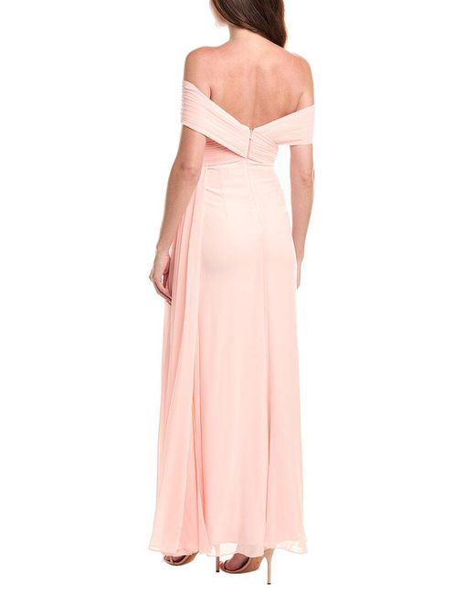 Badgley Mischka Pink Off-The-Shoulder Wrap Dress