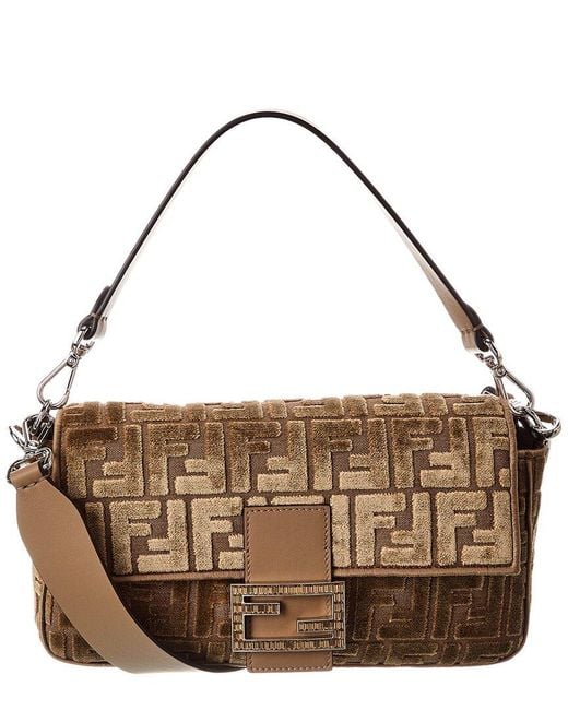 Fendi Brown Baguette Ff Jacquard Velvet & Leather Shoulder Bag