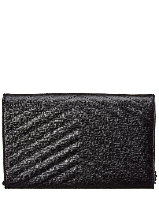 Saint Laurent Black Dnu Inv Dnu Inv Monogram Matelasse Leather Wallet On Chain