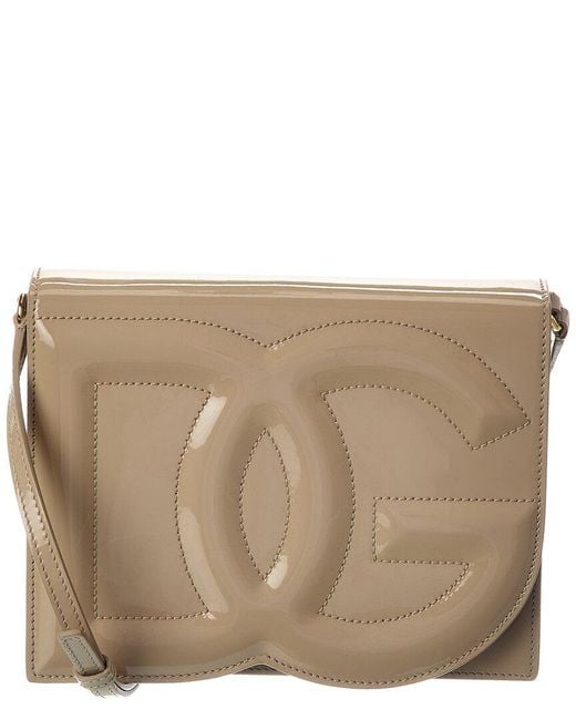 Dolce & Gabbana Brown Logo Patent Shoulder Bag
