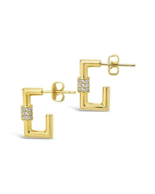 Sterling Forever Metallic 14k Plated Cz Carabiner Hoops