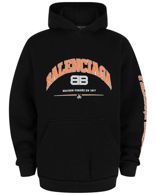 Balenciaga Black Oversized Logo Print Hoodie for men