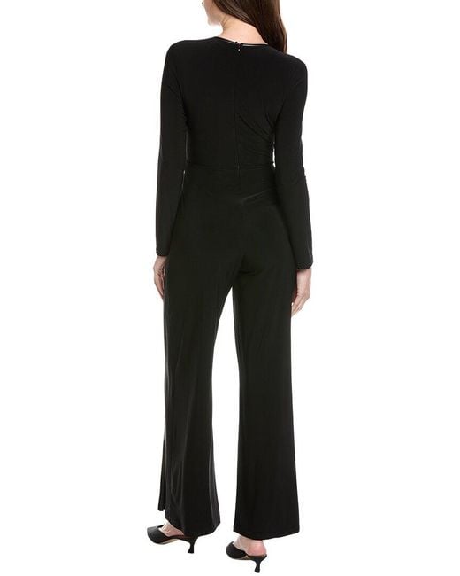 Joseph Ribkoff Black Faux-Leather Trim Overlay Jumpsuit