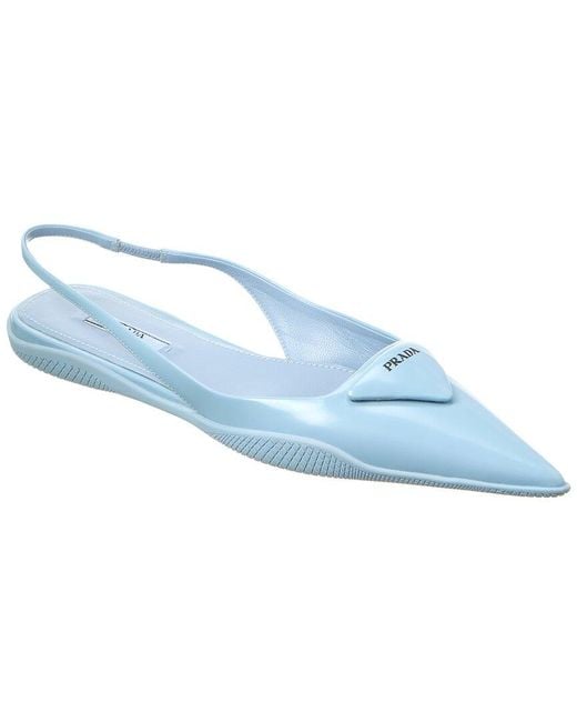 Prada Blue Logo Leather Pointy-Toe Slingback Flat